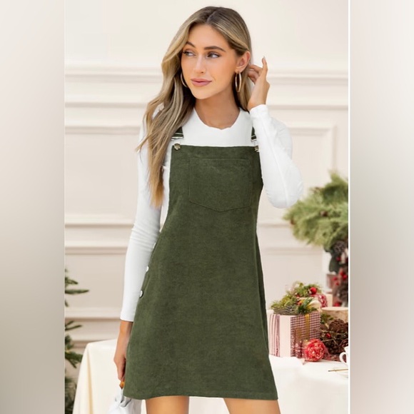 Cupshe Olive Corduroy Square Neck Overall Skirtalls Dress | New w/ Tags | Small - Picture 4 of 12
